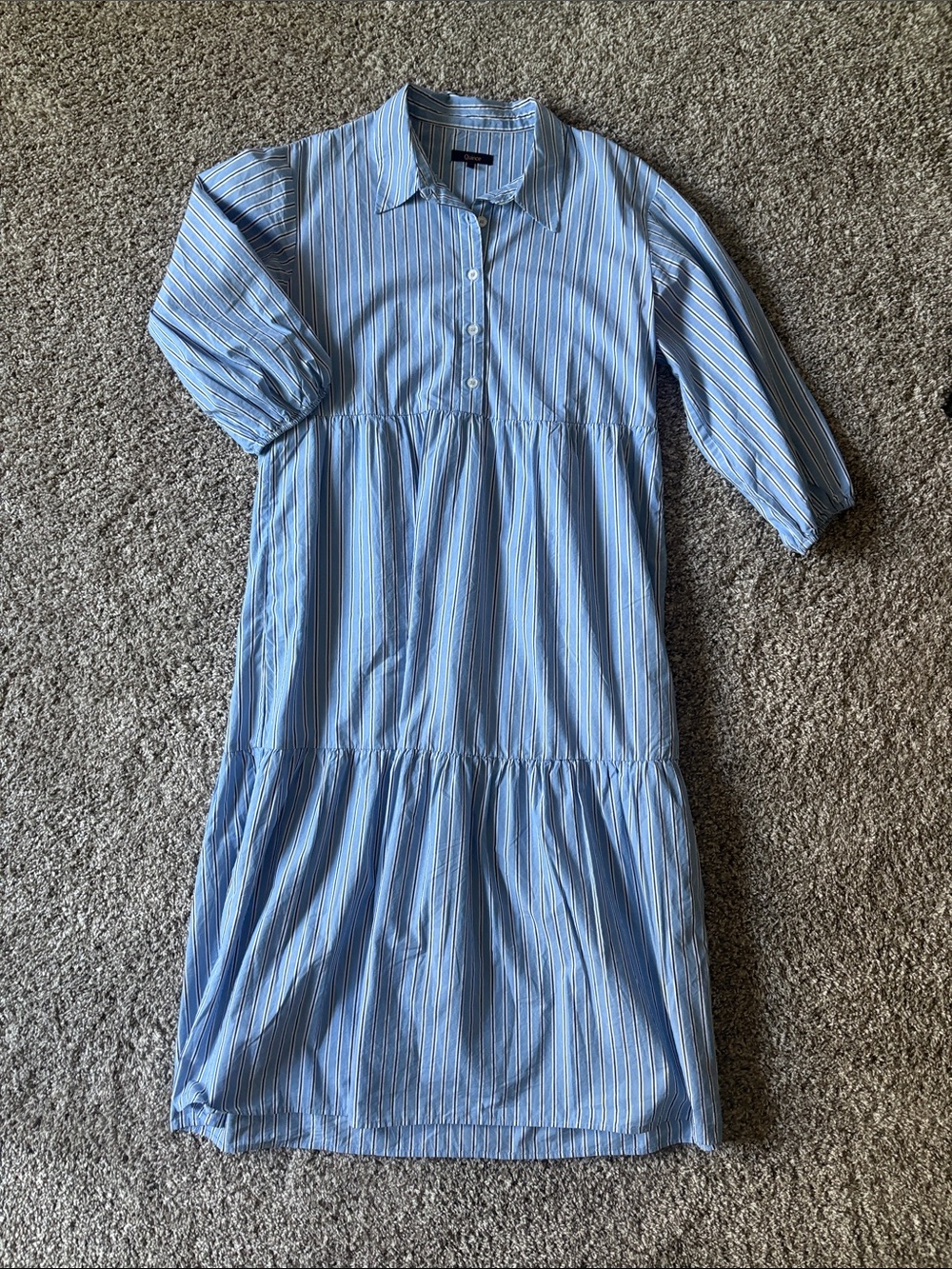 Quince Light Blue Striped Tiered Button-Front Shirt Dress - Sz L